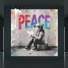 Lade das Bild in den Galerie-Viewer, Aluminiumbild gebürstet The World is ours Peace Quadrat