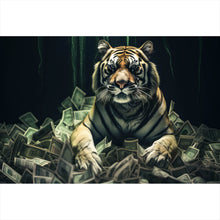 Lade das Bild in den Galerie-Viewer, Poster Tiger thront auf Geldscheinen Querformat