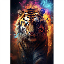 Lade das Bild in den Galerie-Viewer, Acrylglasbild Tiger Portrait mit dynamischen Hintergrund Hochformat