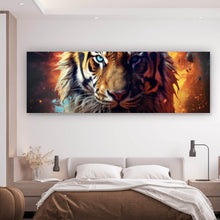 Lade das Bild in den Galerie-Viewer, Aluminiumbild Tiger Portrait mit dynamischen Hintergrund Panorama