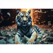 Lade das Bild in den Galerie-Viewer, Poster Tiger schwimmt in Geldscheinen Querformat