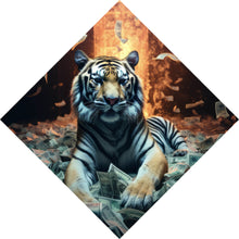 Lade das Bild in den Galerie-Viewer, Acrylglasbild Tiger schwimmt in Geldscheinen Raute