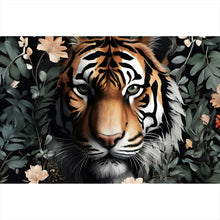Lade das Bild in den Galerie-Viewer, Poster Tigerkopf in exotischen Pflanzen Querformat