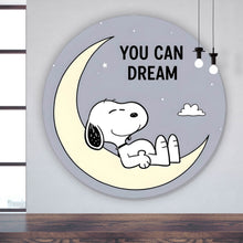 Lade das Bild in den Galerie-Viewer, Aluminiumbild gebürstet Traumhafter niedlicher Hund mit inspirierendem Spruch Kreis