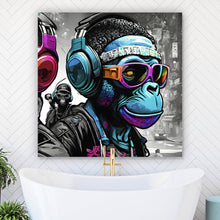Lade das Bild in den Galerie-Viewer, Aluminiumbild Affenportrait im Street Style Quadrat