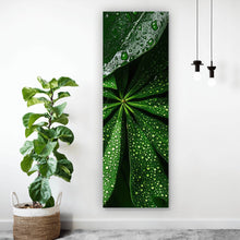 Lade das Bild in den Galerie-Viewer, Leinwandbild Tropische Blätter mit Wassertropfen Panorama Hoch