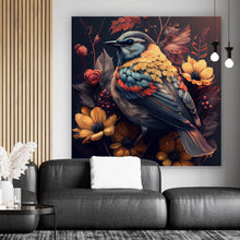 Lade das Bild in den Galerie-Viewer, Aluminiumbild Tropischer Vogel mit Blumen Modern Art No. 2 Quadrat