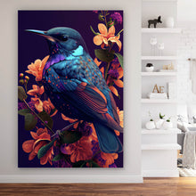 Lade das Bild in den Galerie-Viewer, Leinwandbild Tropischer Vogel mit Blumen Modern Art No. 4 Hochformat