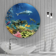 Lade das Bild in den Galerie-Viewer, Aluminiumbild gebürstet Unterwasserwelt voller bunter Fische und Korallen Kreis
