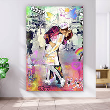 Lade das Bild in den Galerie-Viewer, Leinwandbild Verliebtes Paar im bunten Pop Art Stil Hochformat