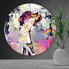 Lade das Bild in den Galerie-Viewer, Aluminiumbild gebürstet Verliebtes Paar im bunten Pop Art Stil Kreis