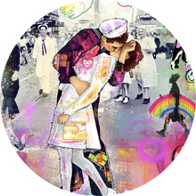 Lade das Bild in den Galerie-Viewer, Aluminiumbild gebürstet Verliebtes Paar im bunten Pop Art Stil Kreis