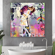Lade das Bild in den Galerie-Viewer, Leinwandbild Verliebtes Paar im bunten Pop Art Stil Quadrat