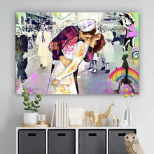 Lade das Bild in den Galerie-Viewer, Leinwandbild Verliebtes Paar im bunten Pop Art Stil Querformat