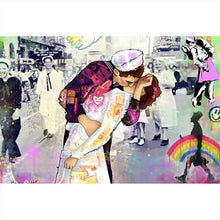 Lade das Bild in den Galerie-Viewer, Leinwandbild Verliebtes Paar im bunten Pop Art Stil Querformat