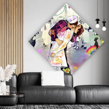 Lade das Bild in den Galerie-Viewer, Leinwandbild Verliebtes Paar im bunten Pop Art Stil Raute