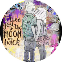 Lade das Bild in den Galerie-Viewer, Aluminiumbild gebürstet Verliebtes Paar im bunten Street Art Stil Kreis