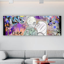 Lade das Bild in den Galerie-Viewer, Leinwandbild Verliebtes Paar im bunten Street Art Stil Panorama