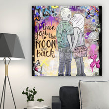 Lade das Bild in den Galerie-Viewer, Poster Verliebtes Paar im bunten Street Art Stil Quadrat