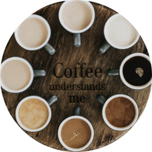 Lade das Bild in den Galerie-Viewer, Aluminiumbild gebürstet Verschiedene Kaffeesorten auf einem Tablett serviert Kreis