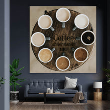 Lade das Bild in den Galerie-Viewer, Leinwandbild Verschiedene Kaffeesorten auf einem Tablett serviert Quadrat