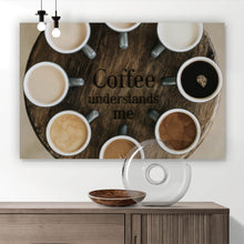 Lade das Bild in den Galerie-Viewer, Aluminiumbild Verschiedene Kaffeesorten auf einem Tablett serviert Querformat