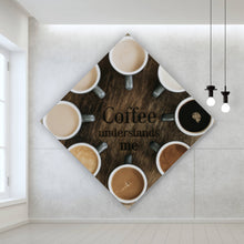 Lade das Bild in den Galerie-Viewer, Aluminiumbild gebürstet Verschiedene Kaffeesorten auf einem Tablett serviert Raute