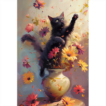 Lade das Bild in den Galerie-Viewer, Spannrahmenbild Verspielte Katze zwischen Blumen Hochformat