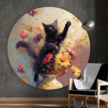 Lade das Bild in den Galerie-Viewer, Aluminiumbild Verspielte Katze zwischen Blumen Kreis