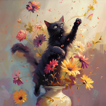 Lade das Bild in den Galerie-Viewer, Aluminiumbild Verspielte Katze zwischen Blumen Quadrat