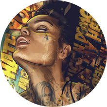 Lade das Bild in den Galerie-Viewer, Aluminiumbild gebürstet Verträumtes Porträt in Graffiti Kunst Kreis