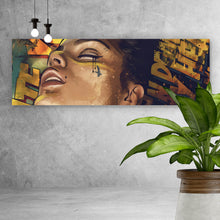 Lade das Bild in den Galerie-Viewer, Aluminiumbild gebürstet Verträumtes Porträt in Graffiti Kunst Panorama