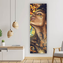 Lade das Bild in den Galerie-Viewer, Aluminiumbild Verträumtes Porträt in Graffiti Kunst Panorama Hoch