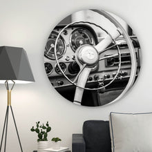 Lade das Bild in den Galerie-Viewer, Aluminiumbild gebürstet Vintage Auto Lenkrad Retro Look Kreis