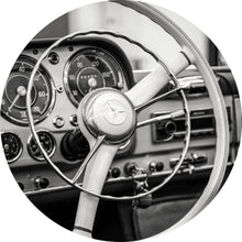 Lade das Bild in den Galerie-Viewer, Aluminiumbild gebürstet Vintage Auto Lenkrad Retro Look Kreis