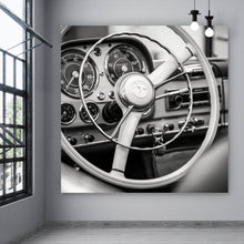Lade das Bild in den Galerie-Viewer, Aluminiumbild Vintage Auto Lenkrad Retro Look Quadrat