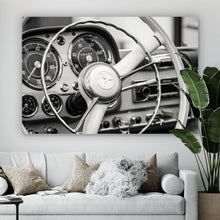 Lade das Bild in den Galerie-Viewer, Aluminiumbild gebürstet Vintage Auto Lenkrad Retro Look Querformat