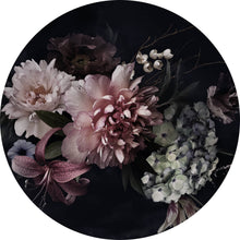 Lade das Bild in den Galerie-Viewer, Aluminiumbild Vintage Blumen auf schwarzem Hintergrund Kreis
