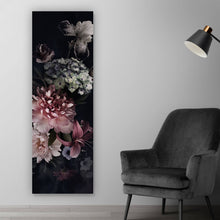 Lade das Bild in den Galerie-Viewer, Acrylglasbild Vintage Blumen auf schwarzem Hintergrund Panorama Hoch