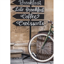 Lade das Bild in den Galerie-Viewer, Aluminiumbild Vintage Fahrrad Breakfast Hochformat