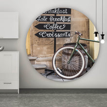 Lade das Bild in den Galerie-Viewer, Aluminiumbild gebürstet Vintage Fahrrad Breakfast Kreis