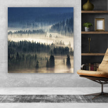Lade das Bild in den Galerie-Viewer, Aluminiumbild Wald im Nebel Quadrat