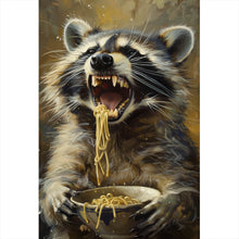 Lade das Bild in den Galerie-Viewer, Spannrahmenbild Waschbär beim Essen im Vintagestil Hochformat