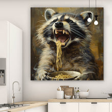 Lade das Bild in den Galerie-Viewer, Poster Waschbär beim Essen im Vintagestil Quadrat