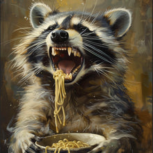 Lade das Bild in den Galerie-Viewer, Poster Waschbär beim Essen im Vintagestil Quadrat