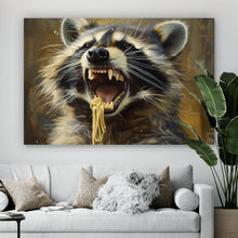 Lade das Bild in den Galerie-Viewer, Poster Waschbär beim Essen im Vintagestil Querformat