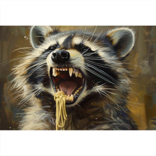 Lade das Bild in den Galerie-Viewer, Acrylglasbild Waschbär beim Essen im Vintagestil Querformat