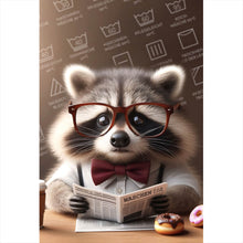 Lade das Bild in den Galerie-Viewer, Spannrahmenbild Waschbär liest Zeitung Digital Art Hochformat