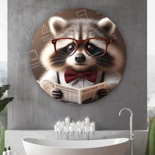 Lade das Bild in den Galerie-Viewer, Aluminiumbild gebürstet Waschbär liest Zeitung Digital Art Kreis