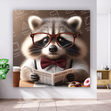 Lade das Bild in den Galerie-Viewer, Acrylglasbild Waschbär liest Zeitung Digital Art Quadrat